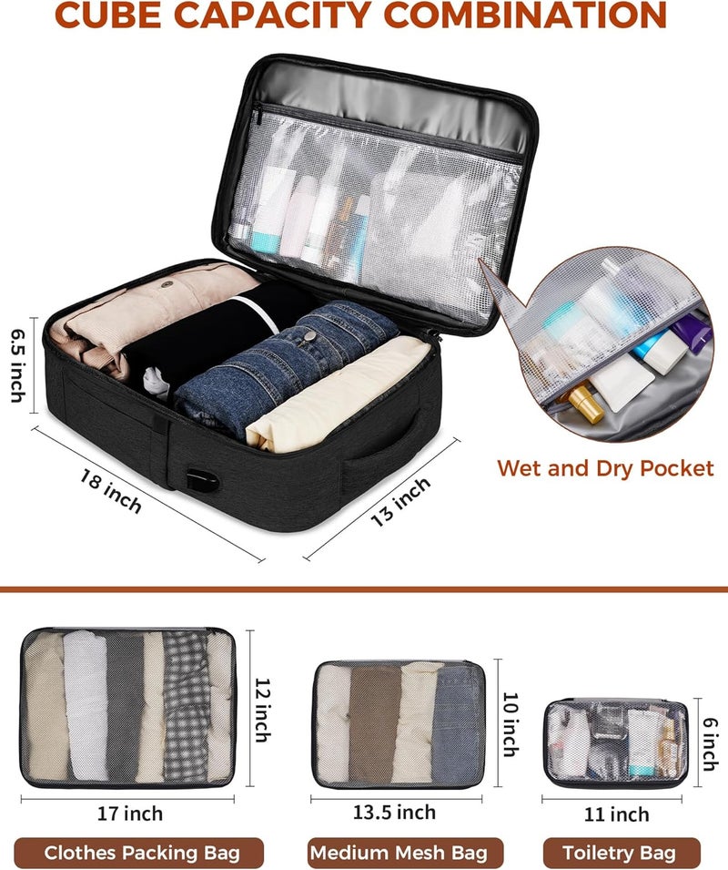 Vancropak 40L Travel Backpack for Women & Men, Large Expandable Carry on Backpack for Airplanes with 3 Packing Cubes, Airline Approved Water Resistant Anti Theft Travel Bag fit 17" Laptop, Black Brown - Image 5